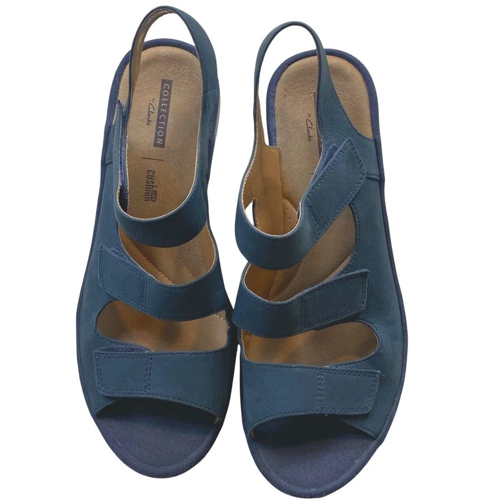 Clarks Collection Reedly Juno Wedge Sandals Womens 8 Triple Strap Comfort #58N